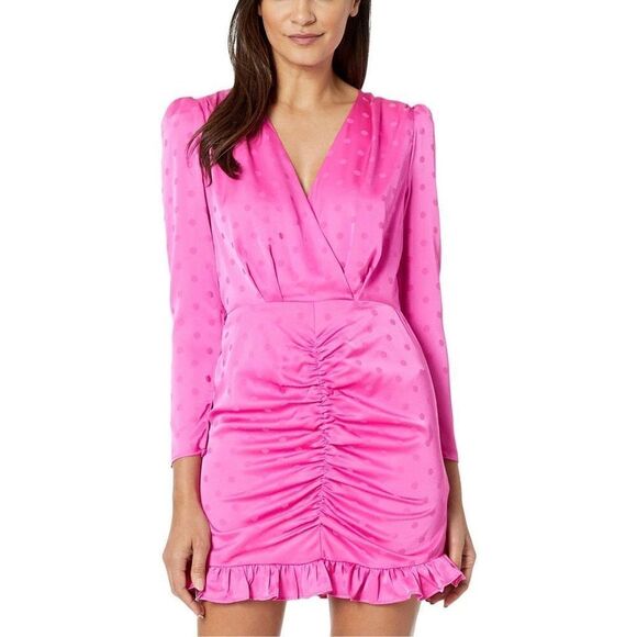 WAYF Phoenix Magenta Pink Jacquard Satin Polka Dot Mini Dress Size M - Picture 1 of 8